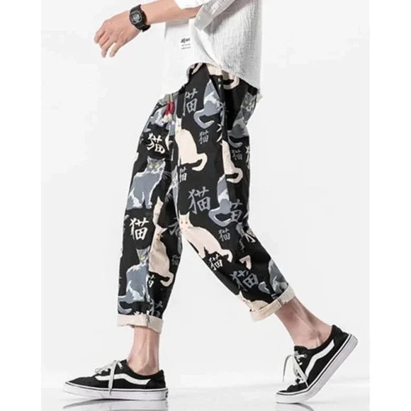 Kidoriman NekoKiti Baggy Cropped Cat Pants 2 Pairs Japanese Streetwear 2XL - Picture 8 of 12